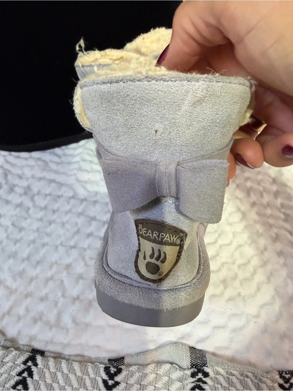BearPaw Kids Taupe Shearling-Lined Ankle Boots